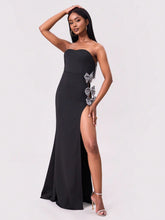 Slit Bow Trim Tube Maxi Dress Black OutfitFlow